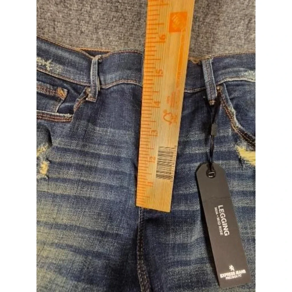 Express Mia‎ Mid Rise Legging Jeans Womens 10 Dark Wash Distressed Skinny Denim